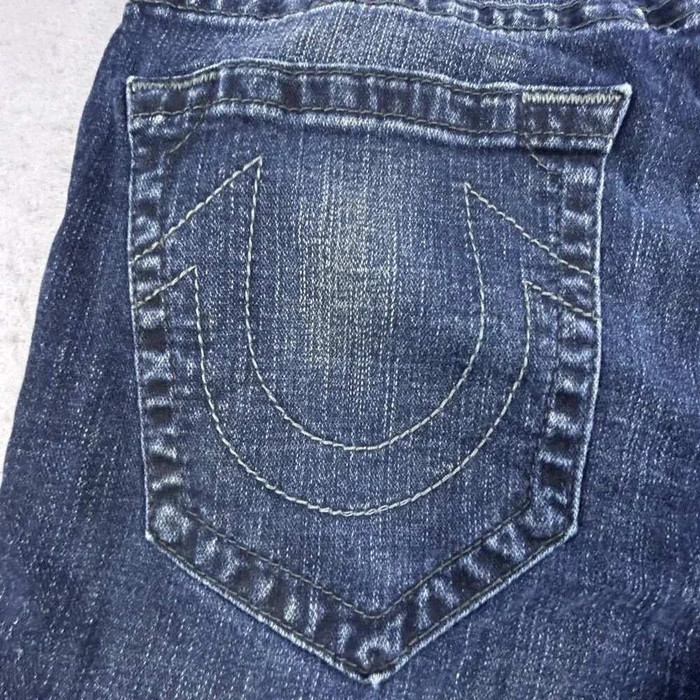 True Religion Jeans Mens 30x33 Blue Rocco Relaxed Skinny Whiskering Embroidered